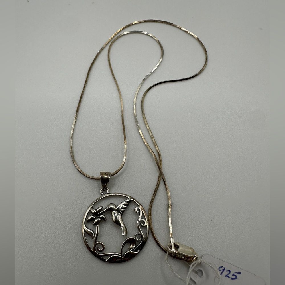 Sterling silver hummingbird pendant on a 17" stamped 925 snake chain‎ necklace!